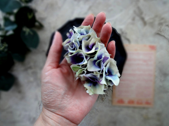 紫陽花のバナナクリップ ■ 異素材合わせ  ■ パープルホワイト 13枚目の画像