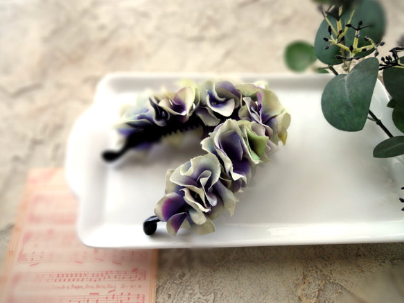 紫陽花のバナナクリップ ■ 異素材合わせ  ■ パープルホワイト 3枚目の画像