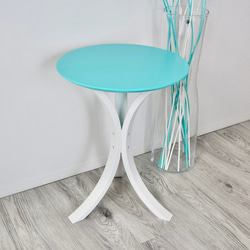サイドテーブル 木製 カフェテーブル コーヒーテーブル ベッドテーブル 丸テーブル お洒落 西海岸 北欧 水色 白 4枚目の画像