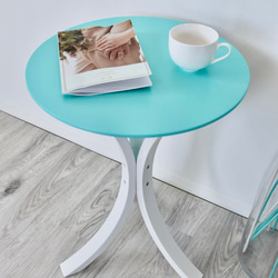 サイドテーブル 木製 カフェテーブル コーヒーテーブル ベッドテーブル 丸テーブル お洒落 西海岸 北欧 水色 白 7枚目の画像
