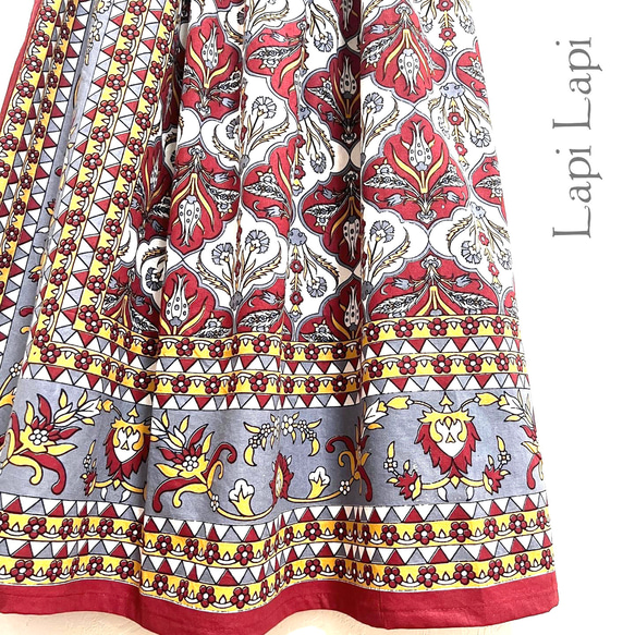 【新作】インド綿ギャザースカート ガーネット 1枚目の画像