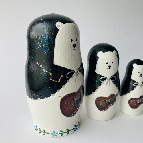 受注制作】夜空に北斗七星頭巾マトリョーシカ・白熊 シロクマさんの
