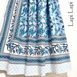 【新作】インド綿ギャザースカート サックスブルー 2枚目の画像
