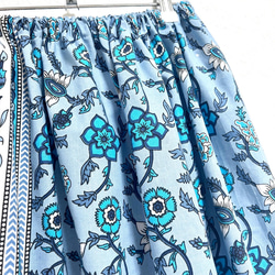 【新作】インド綿ギャザースカート サックスブルー 4枚目の画像