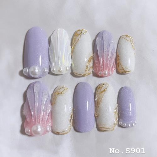 公式通販サイト - ファッション 通販 No.S901 ネイルチップ 夏 海ネイル 貝殻ネイル サイズオーダー Nail Chip / Attached Nails