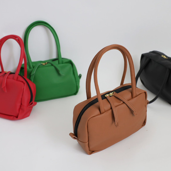 ＊ラスト１　最終ＳＡＬＥ　軽量ミニマルな鞄　スクエア四角トート横長バッグ　シュリンクPUレザー　茶Z27C 10枚目の画像