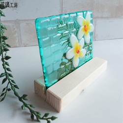 プルメリア　モンステラ　アレカヤシ　夏　南国　レンガ　透明　ガラス　フュージング 11枚目の画像