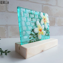 プルメリア　モンステラ　アレカヤシ　夏　南国　レンガ　透明　ガラス　フュージング 4枚目の画像