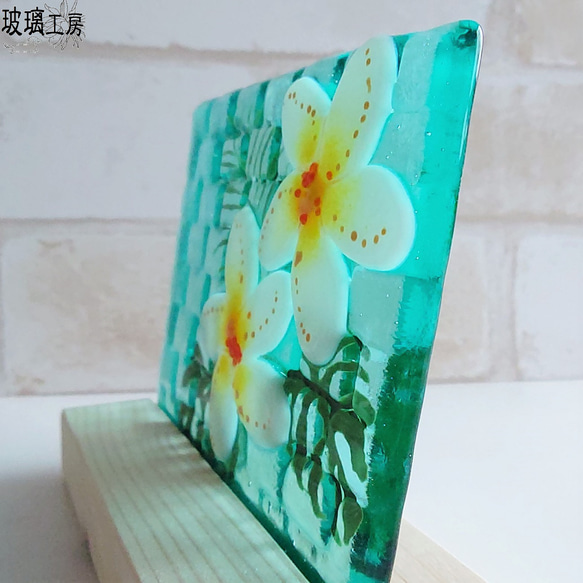 プルメリア　モンステラ　アレカヤシ　夏　南国　レンガ　透明　ガラス　フュージング 7枚目の画像