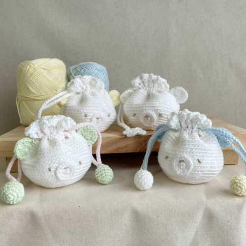 クマのミニ巾着・ミドリ 巾着袋 sui-sui-obake 通販 14285617｜Creema