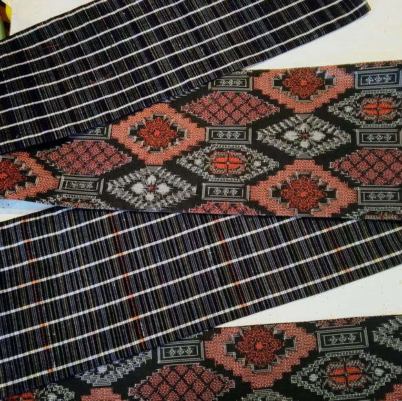 【新品】正絹半幅帯･大島と手織り紬･長尺・リバーシブル　 4枚目の画像