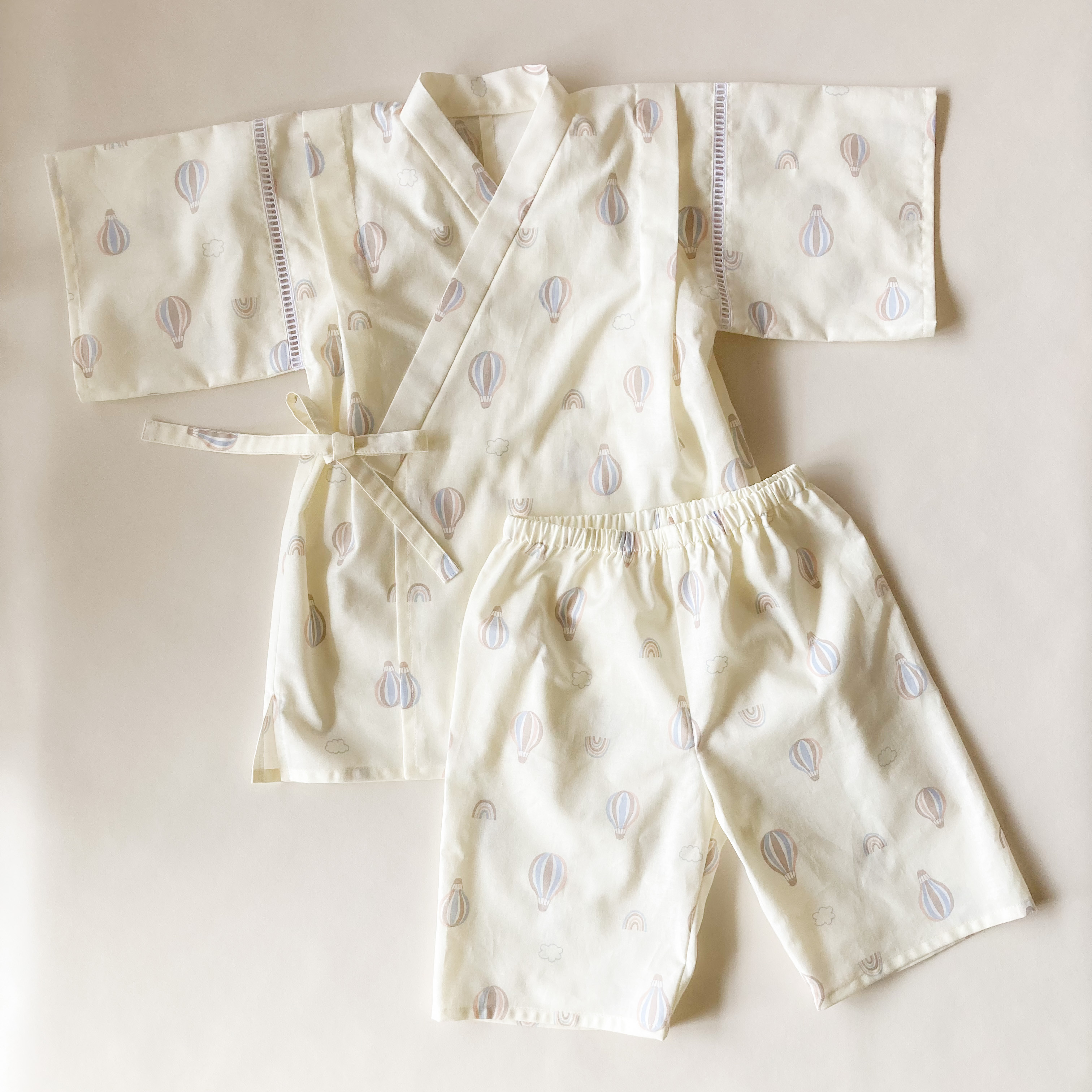 【即納】バルーンのキッズ甚平　クリーム　100〜120サイズ