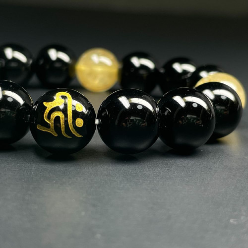 干支で選べるお守り数珠】守護梵字オニキス ブラックオニキス ゴールド