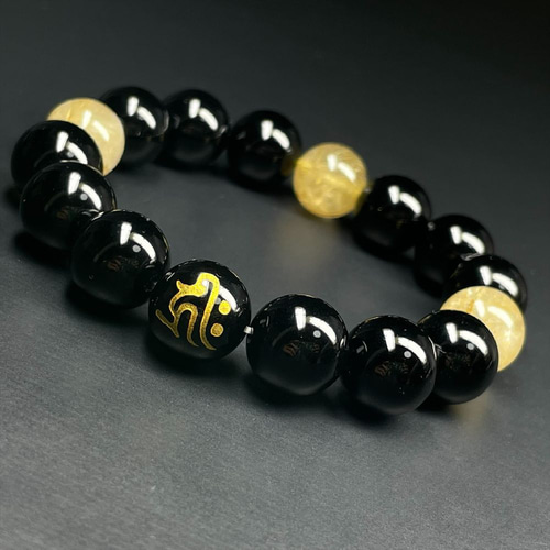 干支で選べるお守り数珠】守護梵字オニキス ブラックオニキス ゴールド