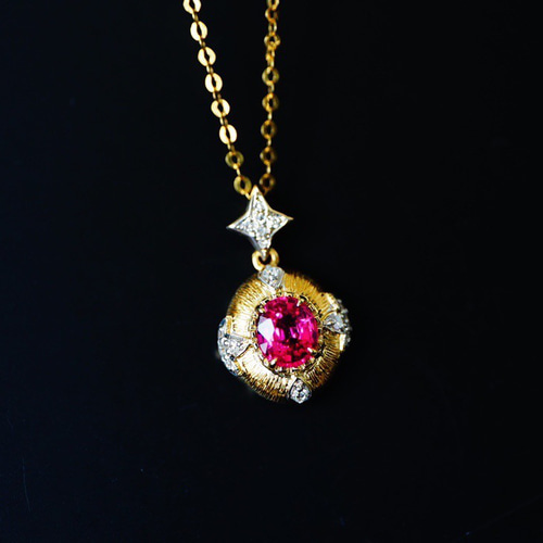 歓喜」K18YG 天然ピンクトルマリン 天然ダイヤモンド ネックレス 上品  