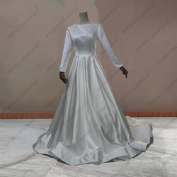 袖付き ソフトサテン ウェディングドレス 二次会 結婚式 前撮りドレス 510 2枚目の画像