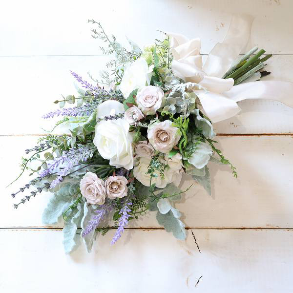 *受注制作*　ラベンダーとローズのナチュラルクラッチブーケ　フォトウェディング　前撮り　スワッグ風