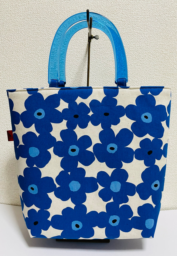 北欧花柄風トートバッグ（ブルー） 3枚目の画像