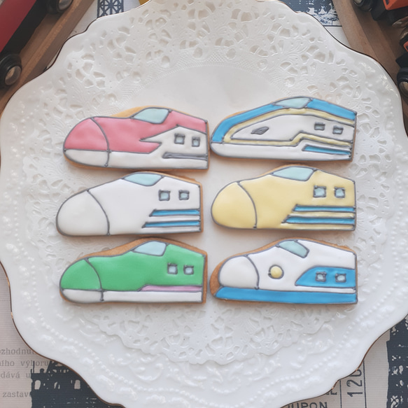 【お誕生日 記念日に♡】新幹線アイシングクッキー6枚☆セット 1枚目の画像