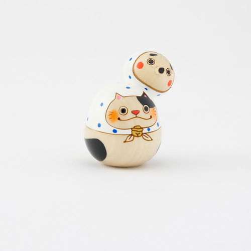 猫にひょっとこ 青【 縁起物 こけし 】 火男 笑い ネコ めでたい