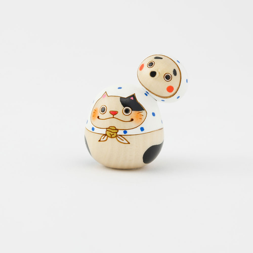 猫にひょっとこ 青【 縁起物 こけし 】 火男 笑い ネコ めでたい