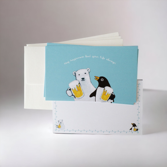 メッセージカード封筒セット（シロクマ&ペンギン暑中見舞い） 1枚目の画像