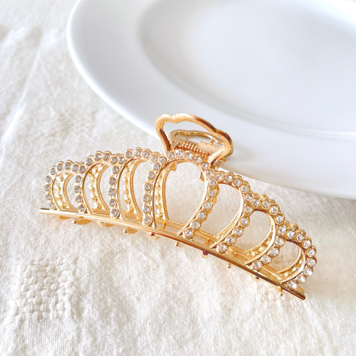 メタル ヘアクリップ バンスクリップ 王冠 クラウン ラインストーン