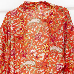 聖誕節禮物 交換禮物 情人節禮物 生日禮物 木刻印純棉長袖外套 印度純棉長罩衫 blockprint木刻印罩衫-花朵橘色 第9張的照片