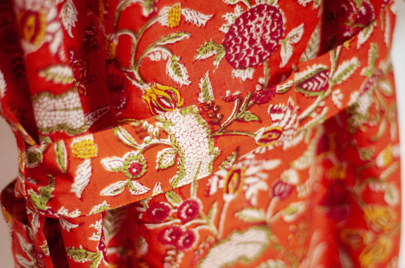 聖誕節禮物 交換禮物 情人節禮物 生日禮物 木刻印純棉長袖外套 印度純棉長罩衫 blockprint木刻印罩衫-花朵橘色 第10張的照片