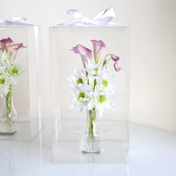 お供え花１対/ピンクセルリアxパープルカラー/アーティフィシャルフラワー/ガラス花瓶 5枚目の画像