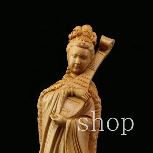 木製女性彫刻 東洋彫刻 天然木・オリエンタル女性 置物・柘植製高級木彫り