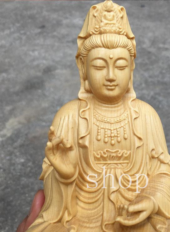 貴重古美術  仏教美術 木彫仏教　仏師で仕上げ品　三聖座像   開運風水 座蓮観音』仏教美術 高級木彫り東洋風水木彫仏像・木造座蓮観音像