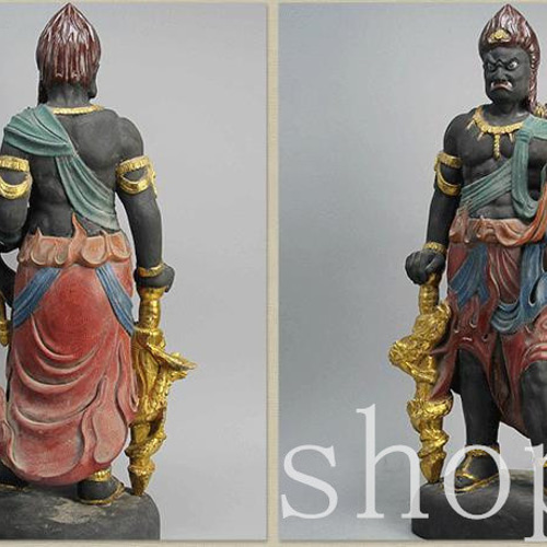 仏教美術 寺院放出品 不動明王像 全高約97㎝ 細密色彩 骨董/古