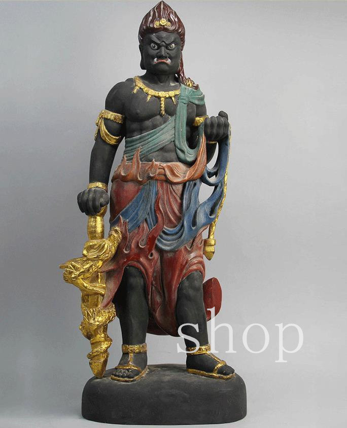 時代 木彫 彩色 不動明王 仏像 高11.3cm 木造 仏教美術【MA467