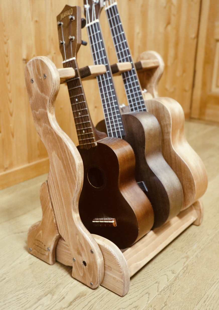 24時間以内に発送】手作り木工 木製ウクレレスタンド（チーク） 3本