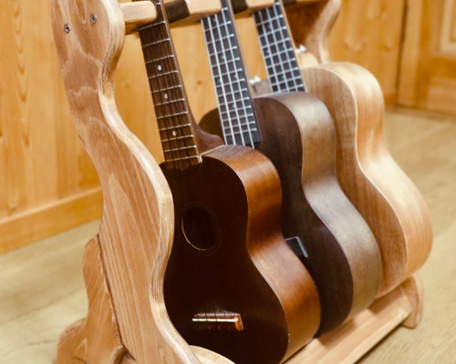 24時間以内に発送】手作り木工 木製ウクレレスタンド（チーク） ３本