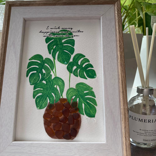 シーグラスアート 観葉植物モンステラ その他アート Jupiter. 33333