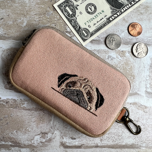 あご乗せパグさん❤︎刺繍 ミニポーチ コインケース 小銭入れ