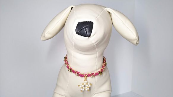 スター☆チャーム（ホワイトパール）22cm～32cm　ビーズチョーカー　犬　猫 2枚目の画像