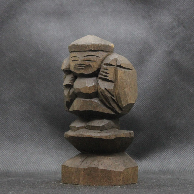 仏像 円空仏 木彫 大黒天（14cm 着色 dk3135） 彫刻 円空工房Z