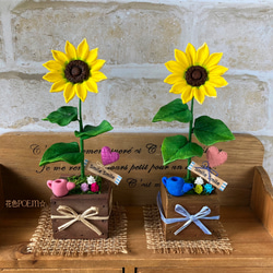 ✳️再販＊粘土の花〓木箱に咲いたニコニコひまわり♡ミニ