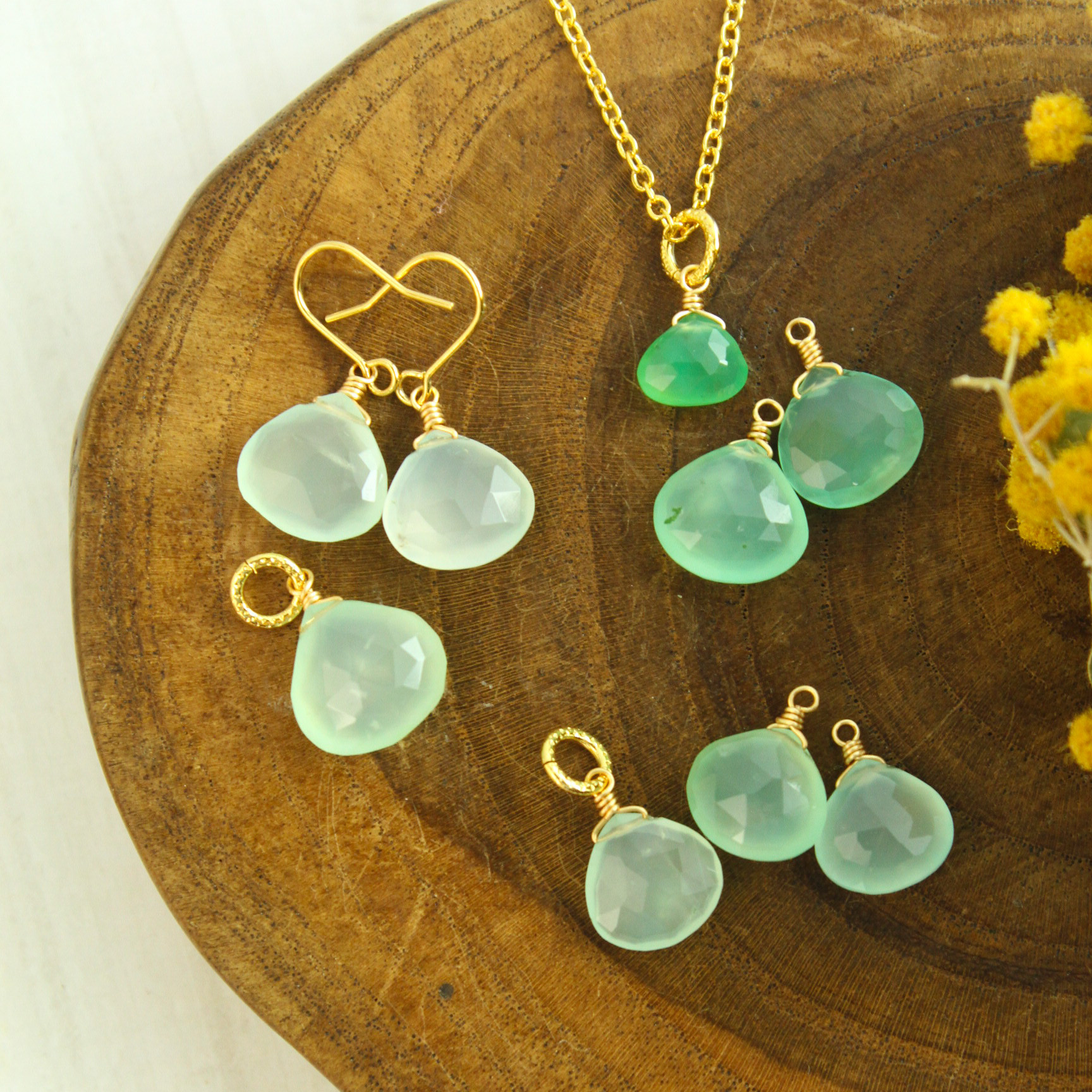 【福袋】クリソプレーズ マロン 耳飾りとネックレス
