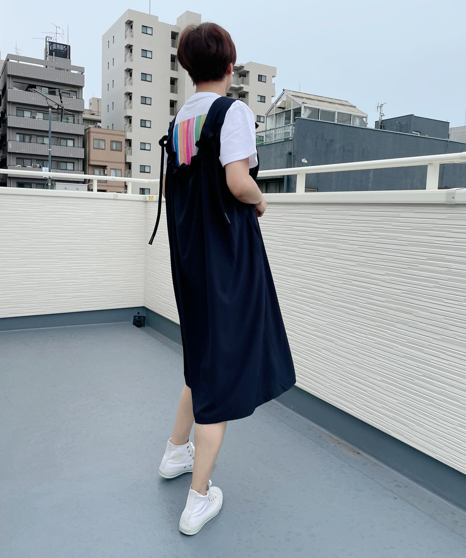 【新作再販】大人かわいい 紐付きギャザー サロペット ワンピース オールインワン フォーマル22006紺ネイビー