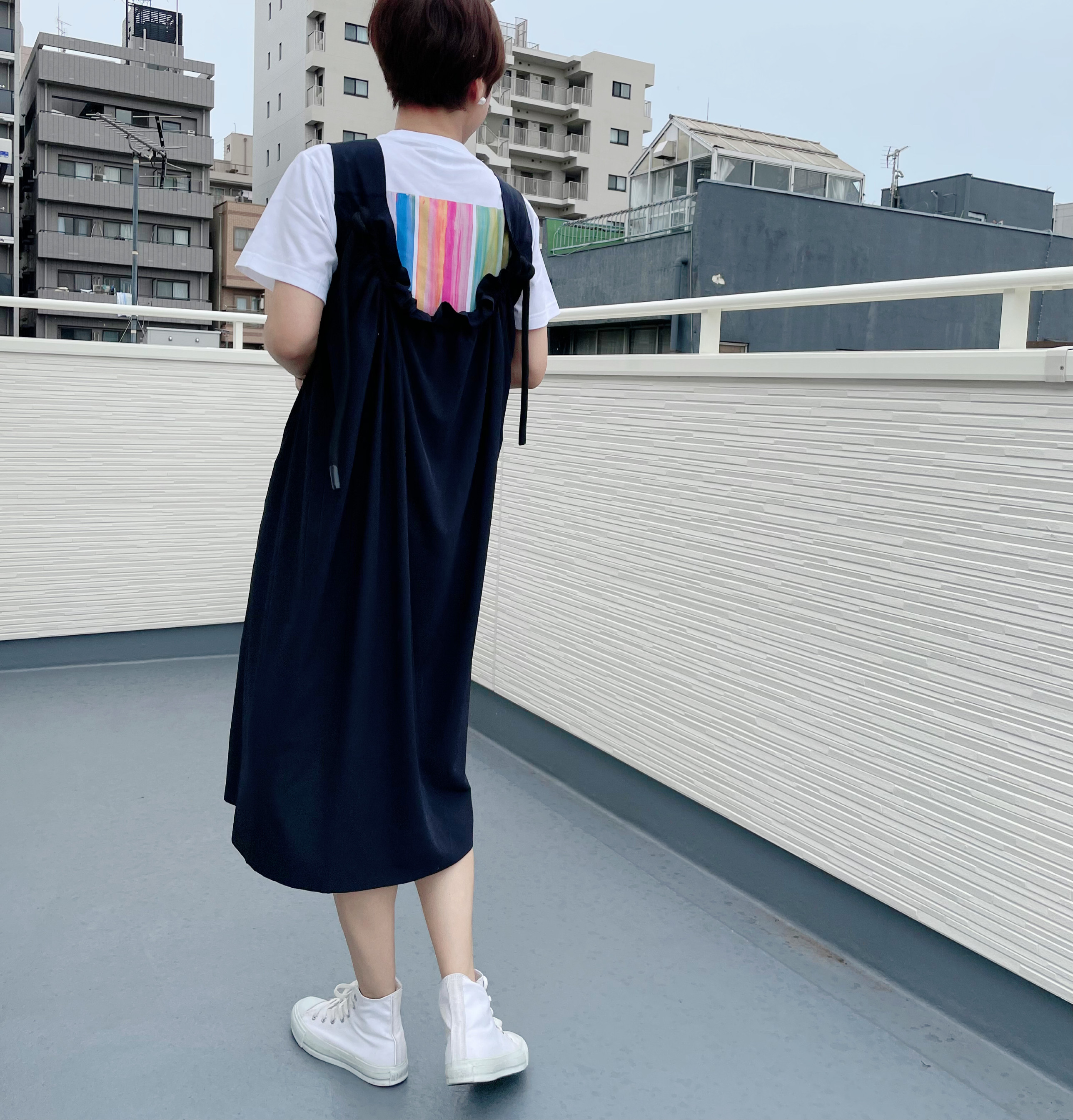 【新作再販】大人かわいい 紐付きギャザー サロペット ワンピース オールインワン フォーマル22006紺ネイビー