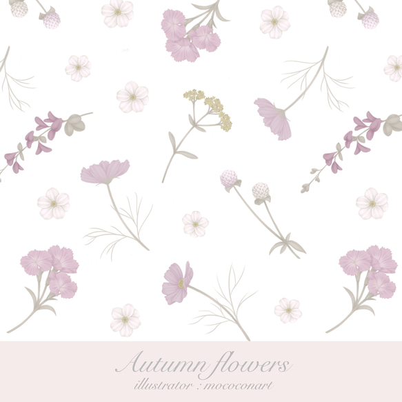 秋の花々コンパクトミラー　ピンクベージュ ホワイト 鏡 手鏡 コスモス 撫子 千日紅 花柄 バイカラー かわいい 11枚目の画像