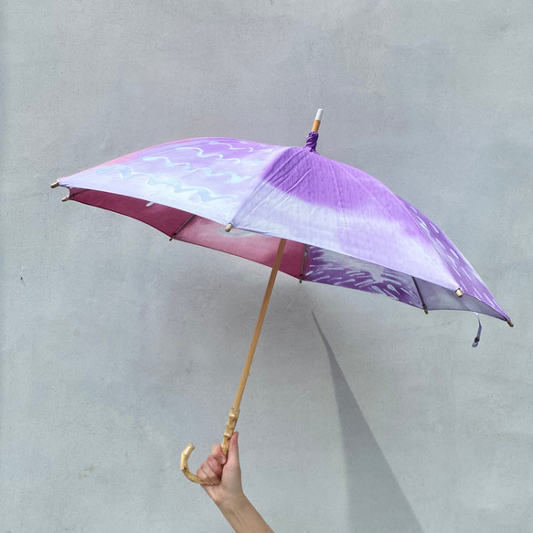 手染防紫外線遮陽傘 / 棉質遮陽傘 / 面罩紫色 第3張的照片