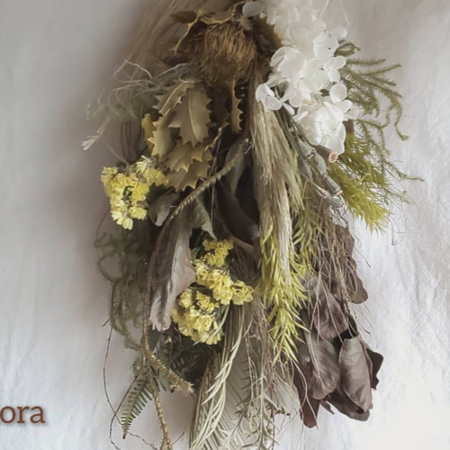 クエキフォリア&アジサイ ドライフラワースワッグ スワッグ fu.wa.ran  