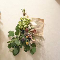 　　　アナベルと可愛いユーカリの実のドライフラワースワッグ　꙳࡛࣪⋕ ˚フレッシュ　ドライフラワーガーランド　ブーケ 2枚目の画像