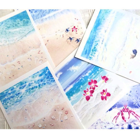 海のイラストポストカード６枚セット（暑中見舞い・残暑見舞いに・夏の季節のグリーティングカード）） 1枚目の画像