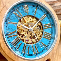 【木製腕時計】EINBAND Frieden ターコイズ × オリーブ 天然石 自動巻き オートマチック【42mm】 5枚目の画像